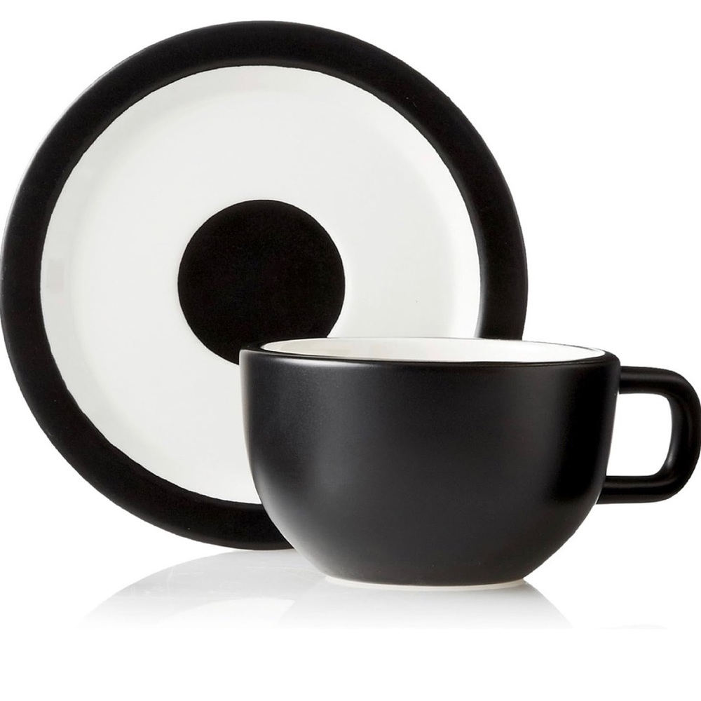 Kate Spade"Saturday" Low Teacup and Saucer Set Four Piece Black/White
